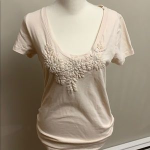 J Crew cream embroidered short sleeve Tee Sz S